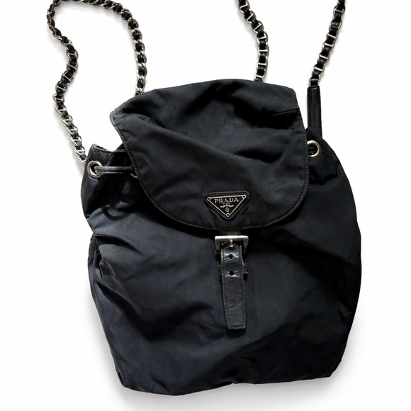 Prada Handbags - Prada Black Nylon Chain Strap Bag